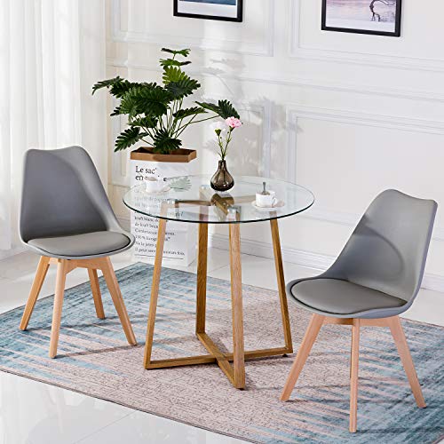 EGGREE Pack de 4 Tulip Sillas de Comedor Sillas Cocina Nórdico con Asiento Tapizado y Las piernas de Madera de Haya Maciza - Gris