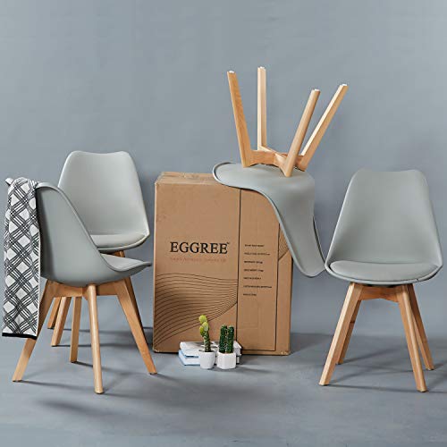 EGGREE Pack de 4 Tulip Sillas de Comedor Sillas Cocina Nórdico con Asiento Tapizado y Las piernas de Madera de Haya Maciza - Gris EGGREE Pack de 4 Tulip Sillas de Comedor Sillas Cocina Nórdico con Asiento Tapizado y Las piernas de Madera de Haya Maciza - Gris