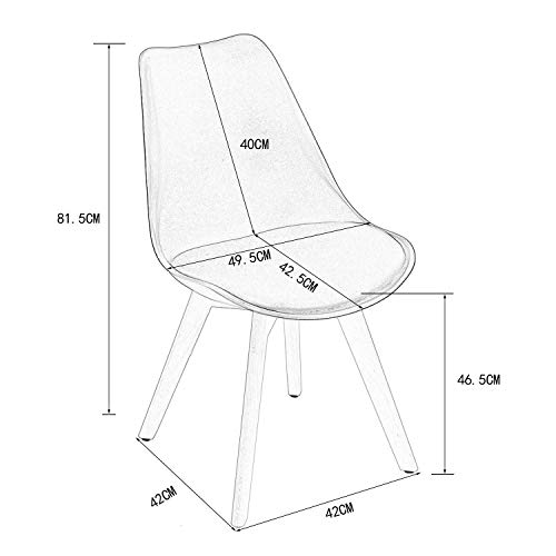 EGGREE Pack de 4 Tulip Sillas de Comedor Sillas Cocina Nórdico con Asiento Tapizado y Las piernas de Madera de Haya Maciza - Gris