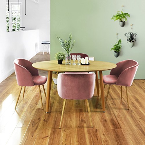 EGGREE Sillas de Comedor de Terciopelo Silla de Salón Estilo Nórdico, Sillas Acolchada con Patas de Metal y Tela de Terciopelo - Rosa