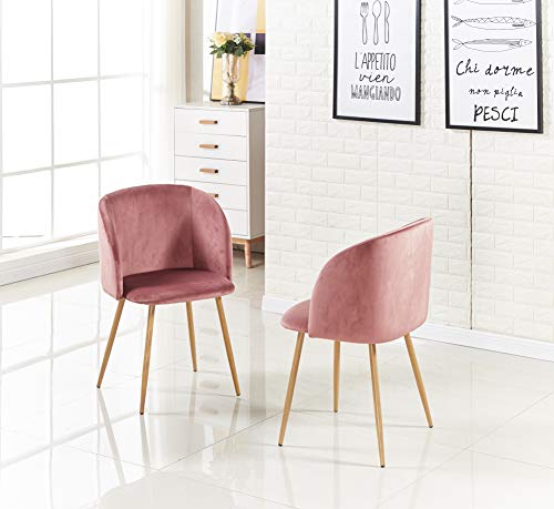 EGGREE Sillas de Comedor de Terciopelo Silla de Salón Estilo Nórdico, Sillas Acolchada con Patas de Metal y Tela de Terciopelo - Rosa