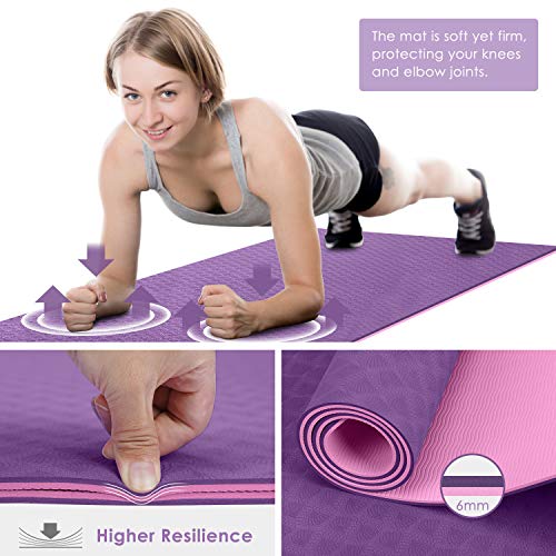 EgoIggo Esterilla Yoga Antideslizante, Yoga Mat colchoneta Yoga Alfombrilla Deporte. Esterilla Pilates de 183cmx61cm, 6mm Grosor de Caucho. con Bolsa y Correa de Hombro.Púrpura-Rosa EgoIggo Esterilla Yoga Antideslizante, Yoga Mat colchoneta Yoga Alfombrilla Deporte. Esterilla Pilates de 183cmx61cm, 6mm Grosor de Caucho. con Bolsa y Correa de Hombro.Púrpura-Rosa