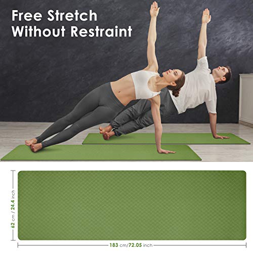 EgoIggo Esterilla Yoga Antideslizante, Yoga Mat Colchoneta Yoga Alfombrilla Deporte. Esterilla Pilates de 183cmx61cm, 6mm Grosor de Ecológico TPE. con Bolsa Y Correa de Hombro. Verde-Negro.