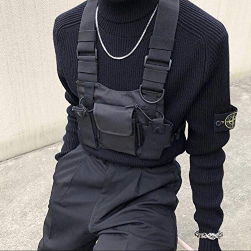 Egosy Bolsa de pecho de estilo hip hop, con bolsillos cruzados ajustables, ropa de calle funcional para hombres y mujeres
