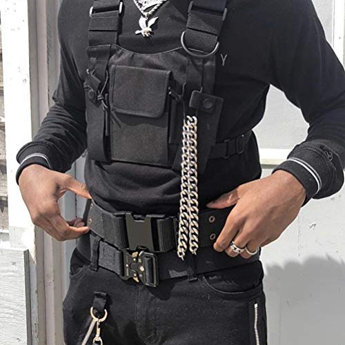 Egosy Bolsa de pecho de estilo hip hop, con bolsillos cruzados ajustables, ropa de calle funcional para hombres y mujeres Egosy Bolsa de pecho de estilo hip hop, con bolsillos cruzados ajustables, ropa de calle funcional para hombres y mujeres