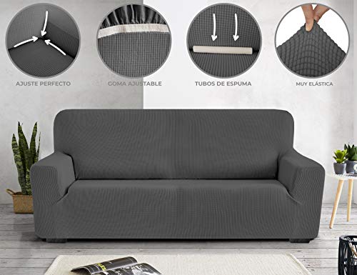 Eiffel Textile Funda de Sofa Monaco Elastica Adaptable Lisa, 94% poliéster 6% Elastano, Gris, 3 Plazas (180-240 cm)