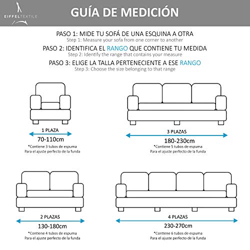 Eiffel Textile Funda de Sofa Monaco Elastica Adaptable Lisa, 94% poliéster 6% Elastano, Gris, 3 Plazas (180-240 cm) Eiffel Textile Funda de Sofa Monaco Elastica Adaptable Lisa, 94% poliéster 6% Elastano, Gris, 3 Plazas (180-240 cm)