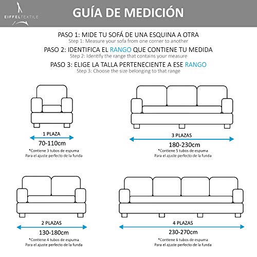 Eiffel Textile Funda de Sofa Monaco Elastica Adaptable Lisa, 94% poliéster 6% Elastano, Gris, 3 Plazas (180-240 cm)