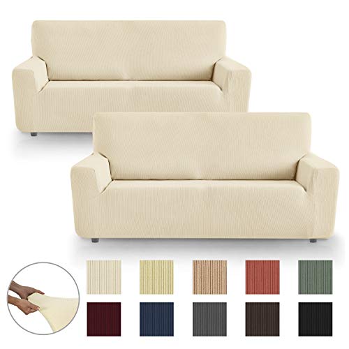 Eiffel Textile Funda Sofa Elastica Protector Adaptable Rústica Sofá, 50% Poliéster, Marfil, Pack 3+2 Plazas Eiffel Textile Funda Sofa Elastica Protector Adaptable Rústica Sofá, 50% Poliéster, Marfil, Pack 3+2 Plazas