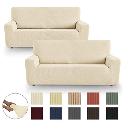 Eiffel Textile Funda Sofa Elastica Protector Adaptable Rústica Sofá, 50% Poliéster, Marfil, Pack 3+2 Plazas