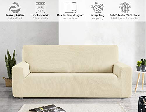 Eiffel Textile Funda Sofa Elastica Protector Adaptable Rústica Sofá, 50% Poliéster, Marfil, Pack 3+2 Plazas