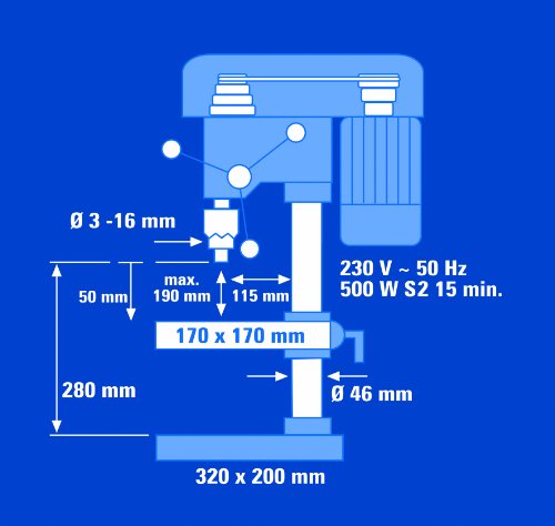 Einhell BT-BD 501 - Taladro de columna, 9 niveles, 280 - 2350 rpm, 500 W, 230 V, color negro y azul