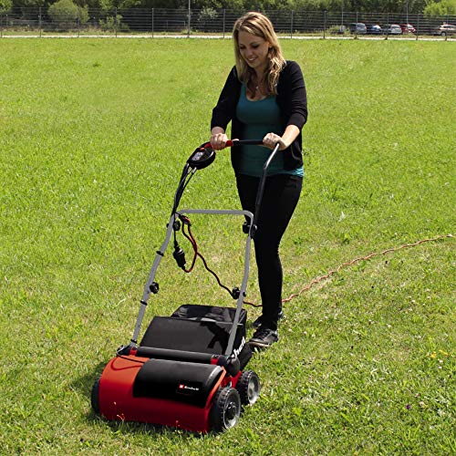 Einhell RG-SA 1433 - Escarificadora eléctrica (1400W, 230V, 3 niveles de profundidad, ancho de trabajo: 33cm, capacidad de bolsa: 28 L, con rodillo aireador) (ref. 3420520)