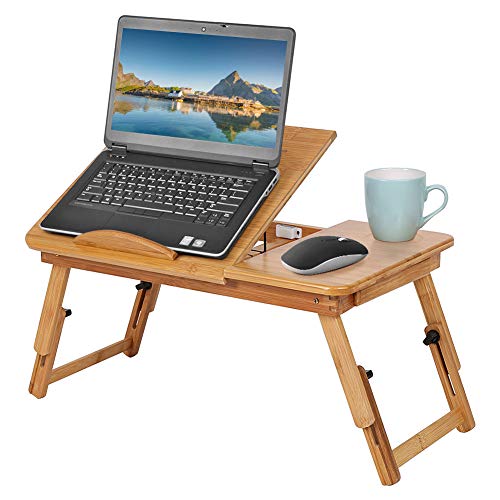 Ejoyous Bandeja de cama, bandeja de cama, mesa para ordenador portátil, de bambú, soporte para portátil, 1 unidad, estantería de bambú ajustable con pequeño cajón para usar en la cama o el sofá