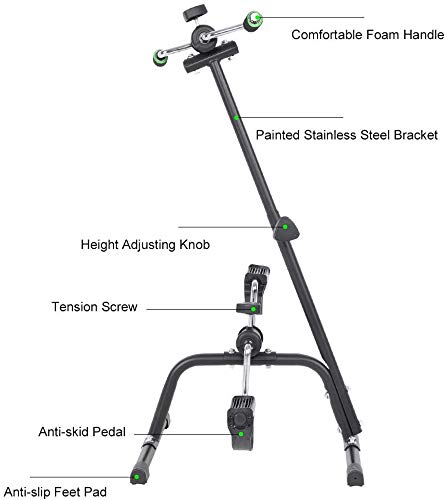 Ejoyous Ciclo de entrenamiento ajustable, bicicleta estática, bicicleta de interior, bicicleta de casa, entrenamiento de brazos y piernas, para fisioterapia, 40 x 40,5 x 73-96 cm, color negro