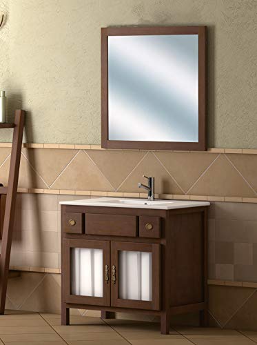 EL ALMACEN DEL PROFESIONAL Juego de Mueble de Baño Modelo Jerez, Conjunto formado por Mueble de Baño Estilo Rústico Color Madera Nogal Medidas: (80x80,5x45cm) Lavabo de Porcelana y Espejo a Juego