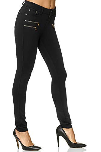 Elara Pantalones Elásticos de Mujer Skinny Fit Jegging Chunkyrayan Negro H86 38 (M)