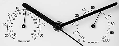 ELBE RP-2005-B Reloj de pared con termómetro e higrómetro, mide temperatura y humedad, 25 cm diámetro, panel blanco marco blanco, funciona con pilas, color blanco ELBE RP-2005-B Reloj de pared con termómetro e higrómetro, mide temperatura y humedad, 25 cm diámetro, panel blanco marco blanco, funciona con pilas, color blanco
