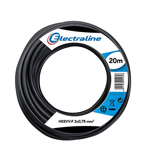 Electraline 11165, Cable para Extensiones H03VV-F, Sección 2x0,75 mm, 20 m, Negro Electraline 11165, Cable para Extensiones H03VV-F, Sección 2x0,75 mm, 20 m, Negro