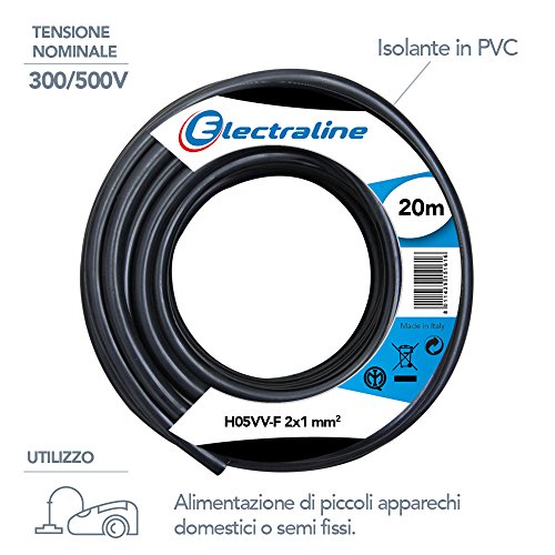 Electraline 11405, Cable para Extension Electrica H05VV-F, Sección 2G1 mm, 20 mt, Negro