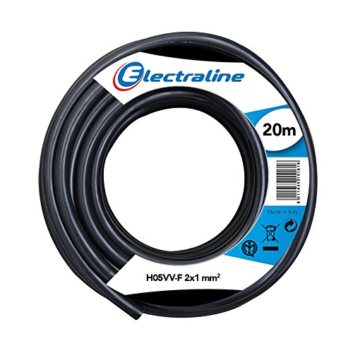 Electraline 11405, Cable para Extension Electrica H05VV-F, Sección 2G1 mm, 20 mt, Negro