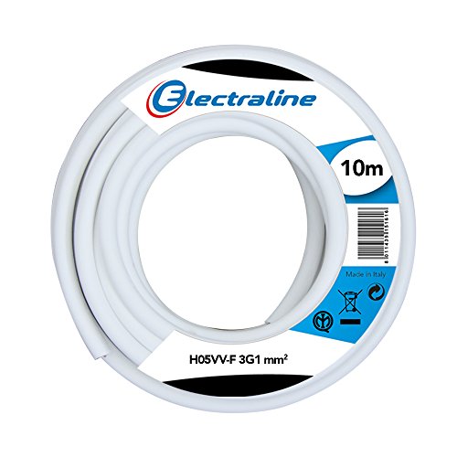 Electraline 11721, Cable para Extensiones H05VV-F, Sección 3G1 mm, 10 m, Blanco Electraline 11721, Cable para Extensiones H05VV-F, Sección 3G1 mm, 10 m, Blanco