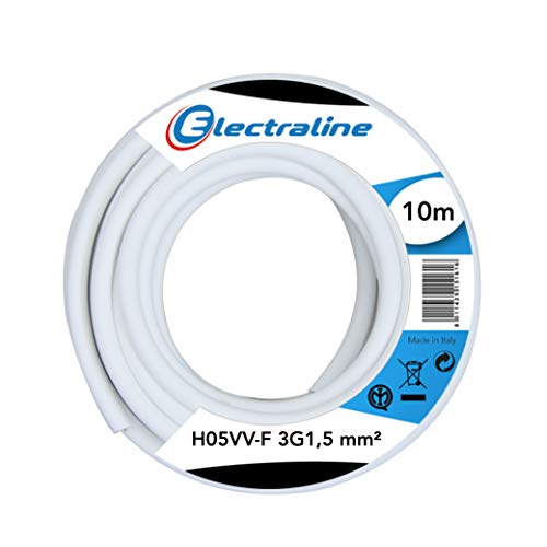 Electraline 11781, Cable para Extensiones H05VV-F, Sección 3G1.5 mm, 10 m, Blanco Electraline 11781, Cable para Extensiones H05VV-F, Sección 3G1.5 mm, 10 m, Blanco