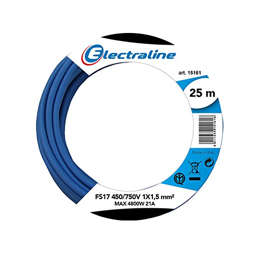 Electraline 13092 - Cable unipolar FS17, sección 1 x 1,5 mm², azul, 25 m Electraline 13092 - Cable unipolar FS17, sección 1 x 1,5 mm², azul, 25 m