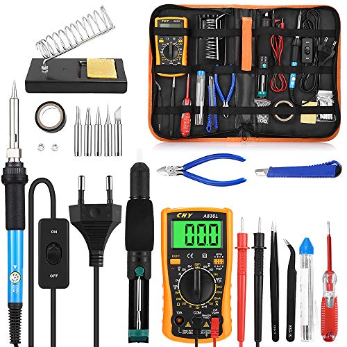 Eléctrico Soldador Kit de Estaño con Caja de Herramienta Temperatura Ajustable 200-450 Deg.C Set de Soldadura Electrónica, Puntas De Soldador,Pinzas Antiestáticas Eléctrico Soldador Kit de Estaño con Caja de Herramienta Temperatura Ajustable 200-450 Deg.C Set de Soldadura Electrónica, Puntas De Soldador,Pinzas Antiestáticas