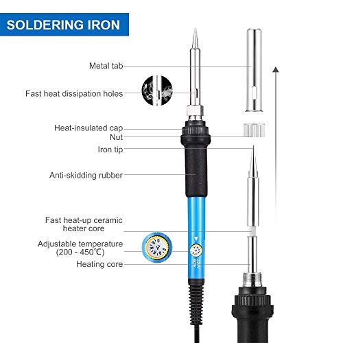 Eléctrico Soldador Kit de Estaño con Caja de Herramienta Temperatura Ajustable 200-450 Deg.C Set de Soldadura Electrónica, Puntas De Soldador,Pinzas Antiestáticas