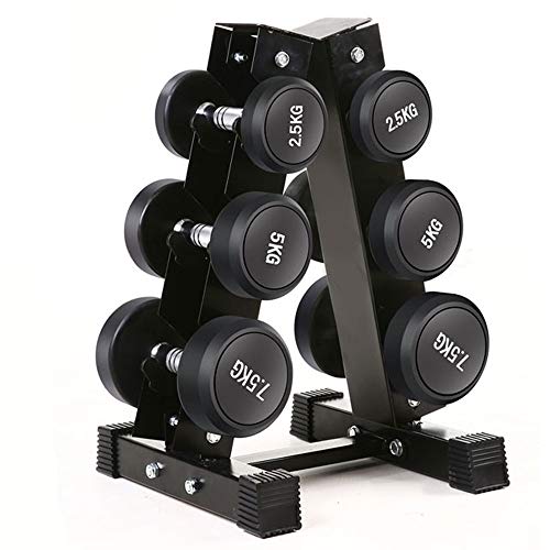 Electrochapada fija mancuerna redonda Bastidores cuclillas Estante de Dumbell conjunto con el soporte hexagonal de la pesa de gimnasia casera plegable trípode combinación no suelta 16.5 * * 23in 16.7i