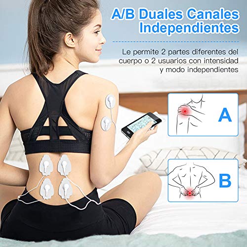 Electroestimulador Digital 24 Modos, 2 Canales, 8 Electrodos con Pantalla Táctil para Alivio del Dolor y Relajación Muscular