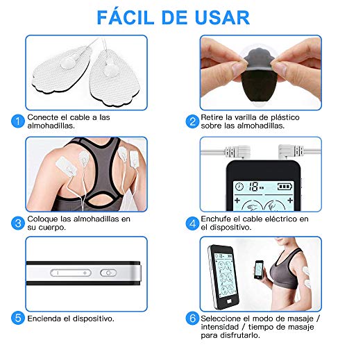 Electroestimulador Digital Masaje 24 Modos, 2 Canales, 8 Electrodos con LCD Pantalla Táctil para Alivio del Dolor y Relajación Muscular