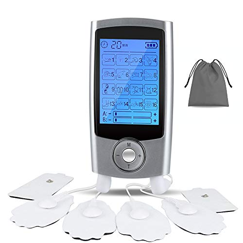 Electroestimulador Digital Masaje Portatil, 16 Modos 6 Pads 2 Canales Estimulador Muscular Recargable Masajeador Electro para Alivio del Dolor de Cervical/Piernas/Abdominal/Espalda/Cuello