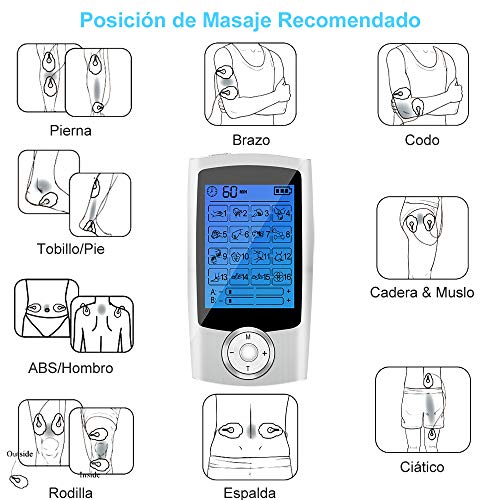 Electroestimulador Digital Portatil, Estimulador Muscular 16 Modos 2 Canales USB Recargable Masajeador Electro para el Cervical/Piernas/Abdominal/Espalda/Cuello