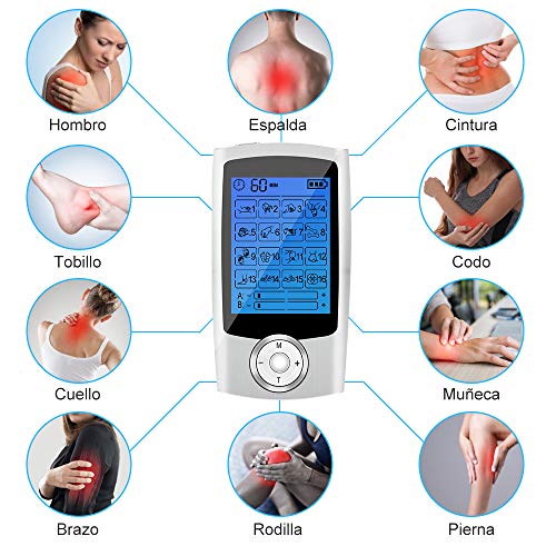 Electroestimulador Digital Portatil, Estimulador Muscular 16 Modos 2 Canales USB Recargable Masajeador Electro para el Cervical/Piernas/Abdominal/Espalda/Cuello