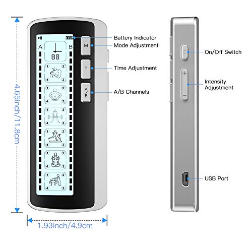 Electroestimulador EMS/TENS/MASAJE Portatil, Masajeador Electro Recargable Estimulador Muscular de Pulsos 24 Modos 2 Canales 8 Pads para Alivio del Dolor de Cervical/Piernas/Abdominal/Espalda/Cuello