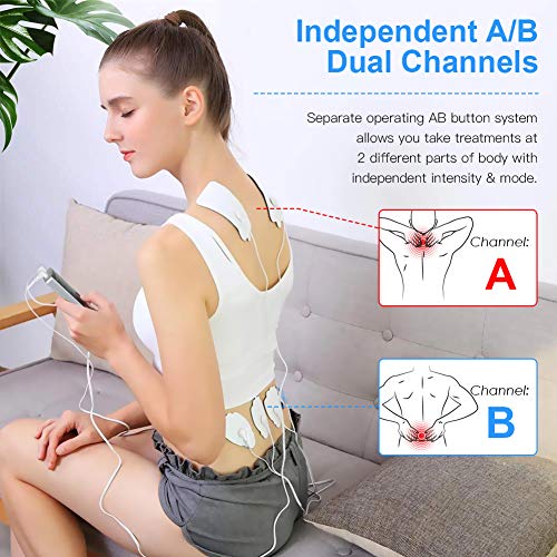 Electroestimulador EMS/TENS/MASAJE Portatil, Masajeador Electro Recargable Estimulador Muscular de Pulsos 24 Modos 2 Canales 8 Pads para Alivio del Dolor de Cervical/Piernas/Abdominal/Espalda/Cuello Electroestimulador EMS/TENS/MASAJE Portatil, Masajeador Electro Recargable Estimulador Muscular de Pulsos 24 Modos 2 Canales 8 Pads para Alivio del Dolor de Cervical/Piernas/Abdominal/Espalda/Cuello