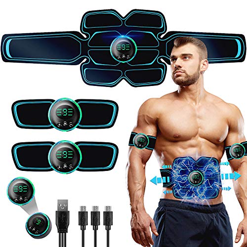 Electroestimulador Muscular Abdominales Cinturón,Masajeador Eléctrico Cinturón con USB,EMS Ejercitador del Cuerpo de los Músculos de Brazos y piernas para Hombre Mujer