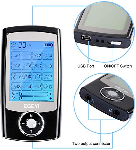 Electroestimuladores TENS/EMS, Electroestimulador Muscular para Aliviar el Dolor de Espalda,Pantalla LCD, 16 Modos, 2 Canales, 8 Electrodos