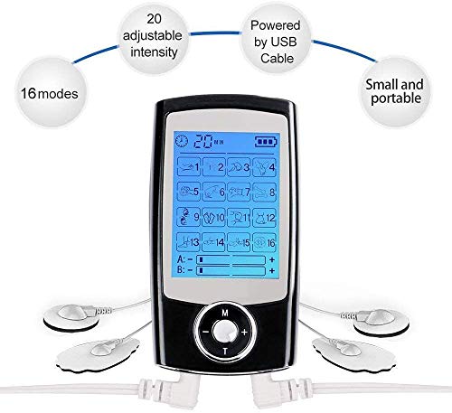 Electroestimuladores TENS/EMS, Electroestimulador Muscular para Aliviar el Dolor de Espalda,Pantalla LCD, 16 Modos, 2 Canales, 8 Electrodos