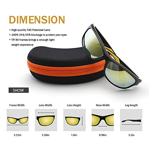 Elegear Gafas de Sol Deportivas Hombre Polarizadas Anti Rayos UVA UV Marco y TR90 Lente Espejo con REVO Anti Aceite Gafas Hombre y Mujer Bici Running Coche MTB Moto Montaña Esquí(Amarillo)