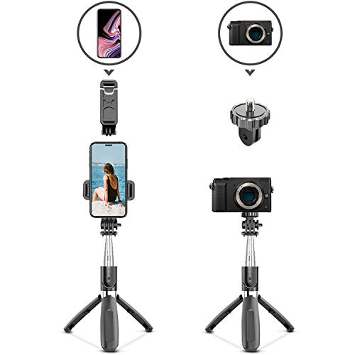 ELEGIANT Palo Selfie Trípode Bluetooth, 4 en 1 Selfie Stick Móvil con Control Remoto, Deportivo Extensible para Viaje, Monopié con Obturador Rotación 360° para Cámara Deportiva, Celular Android iOS