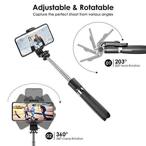 ELEGIANT Palo Selfie Trípode Bluetooth, 4 en 1 Selfie Stick Móvil con Control Remoto, Deportivo Extensible para Viaje, Monopié con Obturador Rotación 360° para Cámara Deportiva, Celular Android iOS