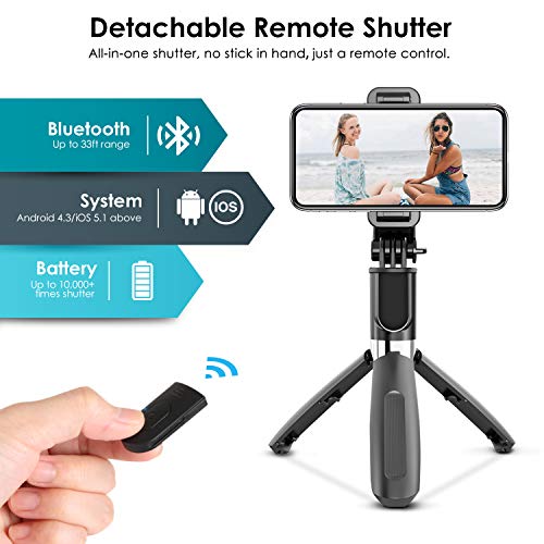 ELEGIANT Palo Selfie Trípode Bluetooth, 4 en 1 Selfie Stick Móvil con Control Remoto, Deportivo Extensible para Viaje, Monopié con Obturador Rotación 360° para Cámara Deportiva, Celular Android iOS