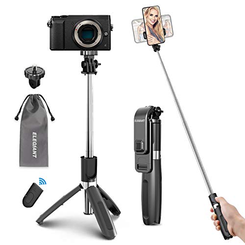 ELEGIANT Palo Selfie Trípode Bluetooth, 4 en 1 Selfie Stick Móvil con Control Remoto, Deportivo Extensible para Viaje, Monopié con Obturador Rotación 360° para Cámara Deportiva, Celular Android iOS