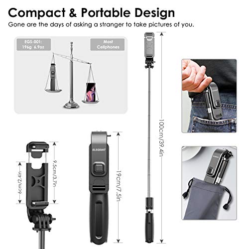 ELEGIANT Palo Selfie Trípode Bluetooth, 4 en 1 Selfie Stick Móvil con Control Remoto, Deportivo Extensible para Viaje, Monopié con Obturador Rotación 360° para Cámara Deportiva, Celular Android iOS ELEGIANT Palo Selfie Trípode Bluetooth, 4 en 1 Selfie Stick Móvil con Control Remoto, Deportivo Extensible para Viaje, Monopié con Obturador Rotación 360° para Cámara Deportiva, Celular Android iOS