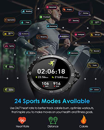 ELEGIANT SmartWatch, Reloj Inteligente IP68 con Pantalla Táctil de 1.3'', Pulsera Actividad Inteligente Hombre para Deporte, Monitor de Actividades, Podómetro, Cronómetros, Compatible con iOS Android