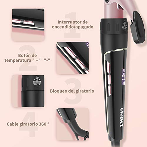 ELEHOT Rizador Pelo Planchas Rizadoras 6 en 1 Profesional con Indicador LCD Temperatura Ajustable Barras Recambiables con Guante Pinza de Rizador