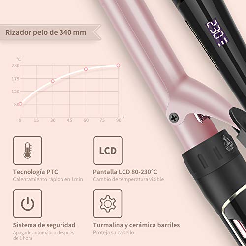 ELEHOT Rizador Pelo Planchas Rizadoras 6 en 1 Profesional con Indicador LCD Temperatura Ajustable Barras Recambiables con Guante Pinza de Rizador